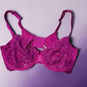 Savage X Fenty Floral Lace Unlined Bra 38DDD Magenta Pink Underwire NWT